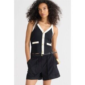 J.Crew Vintage Ribbed Lady Tank Top Womens XS Black White Preppy Old Money Retro